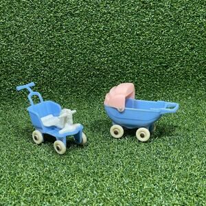 Vintage Acme Hard Plastic Blue Miniature Baby Toy Stroller Baby Carriage